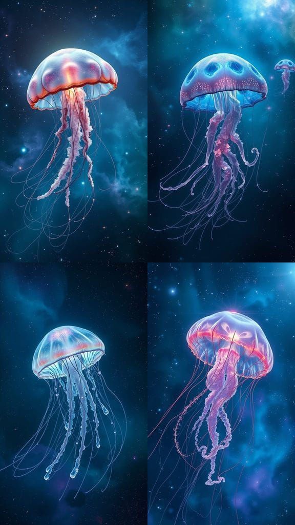Cosmic Jellyfish Drifting Through Nebula in Digital Painting