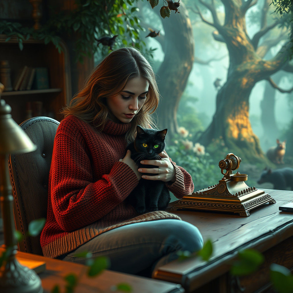 Concerned Mother Tends to Cat with Otherworldly Eyes