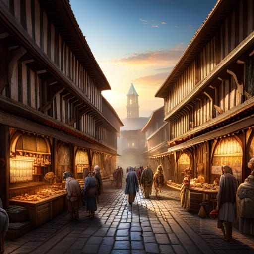 Vibrant Medieval Marketplace in 8k Resolution