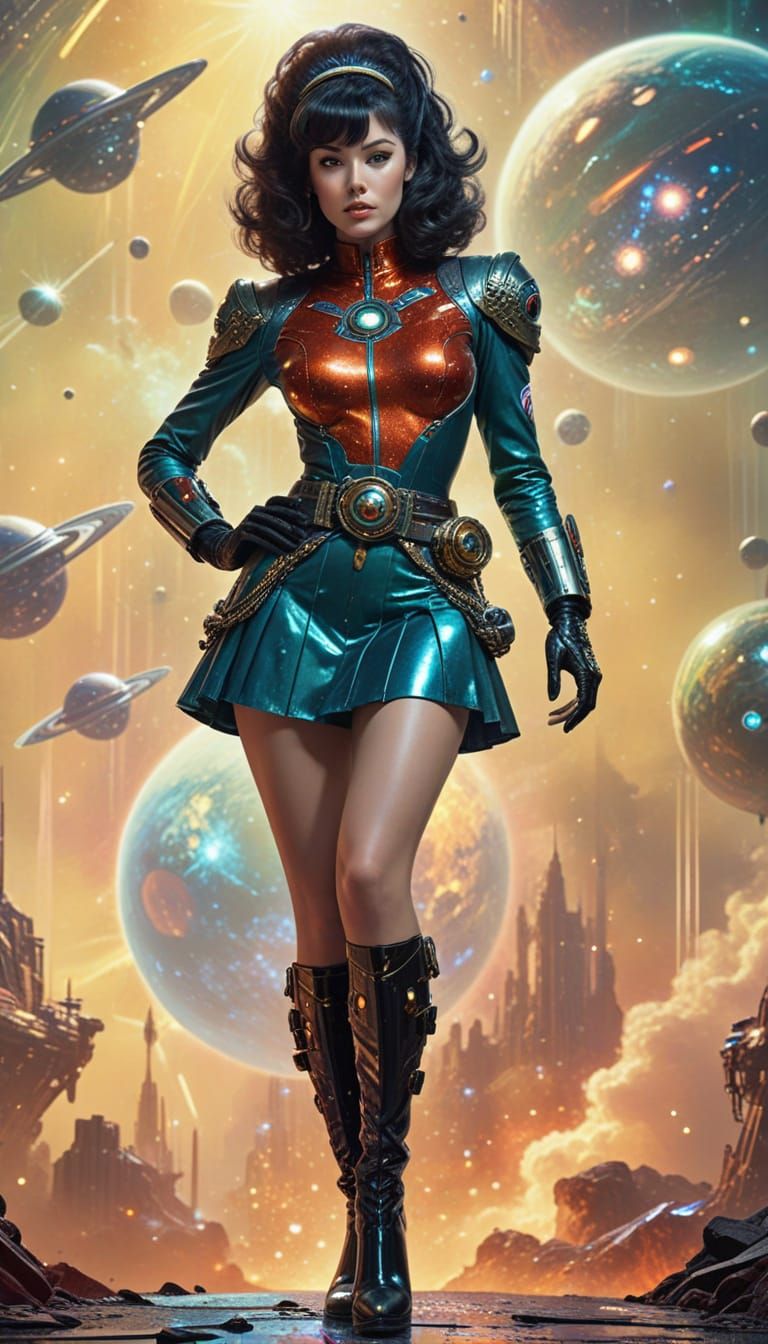 Retro-Futuristic Space Cadet in Breathtaking Nebula Backgrou...