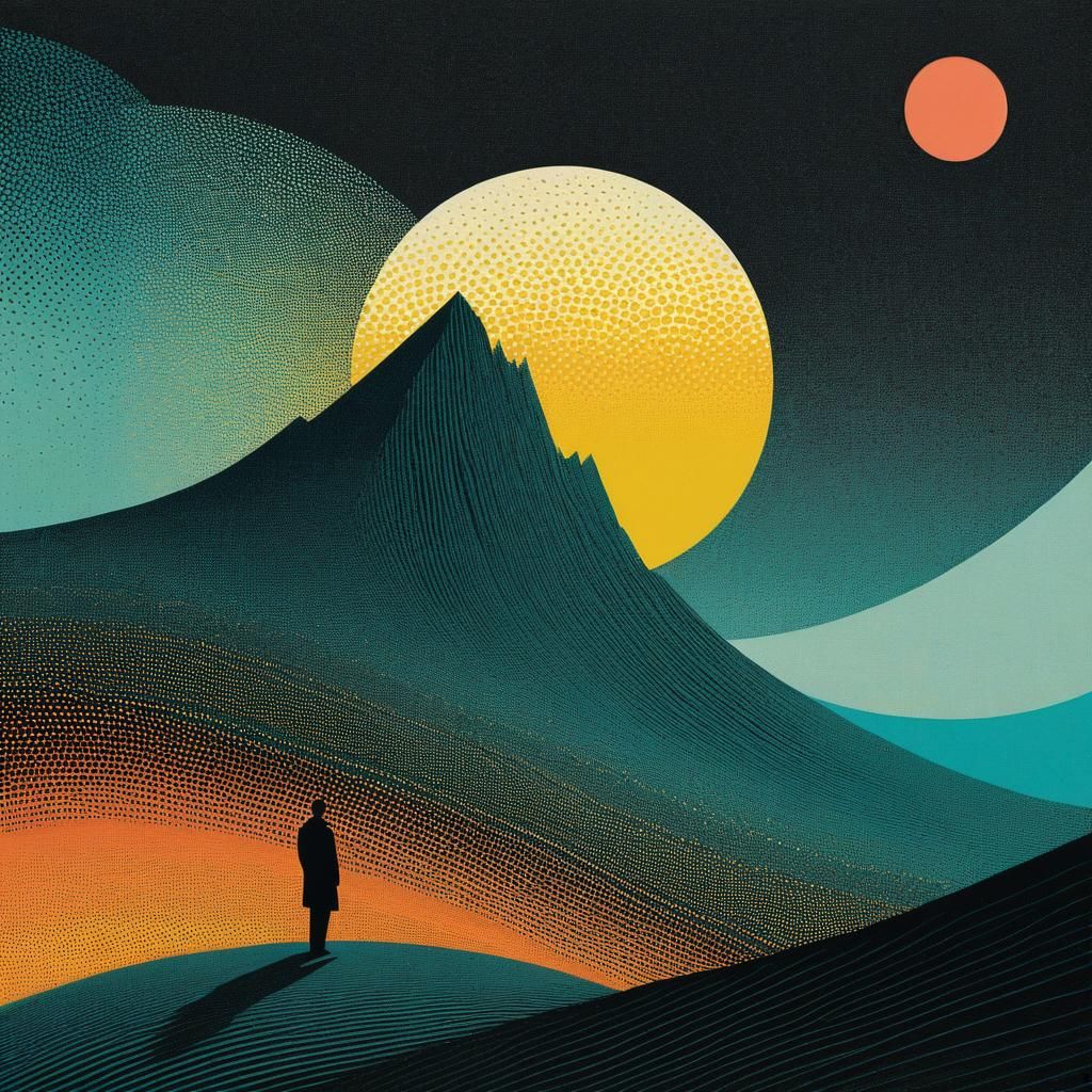 Surreal Halftone Portrait in Textured, Mixed Media Style