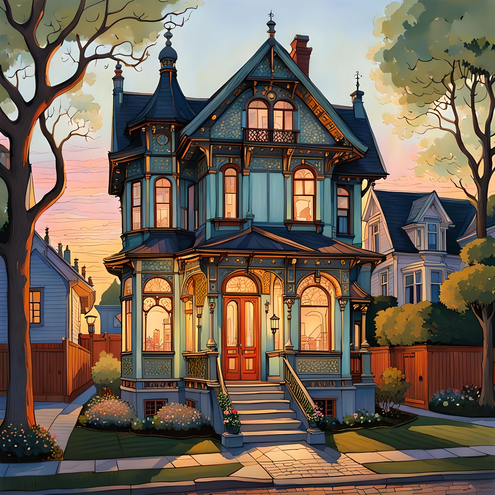 Edwardian Spa Facade in Gouache Style