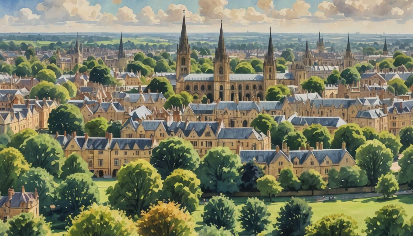 Oxford Meadows in Gouache Style Impressionism