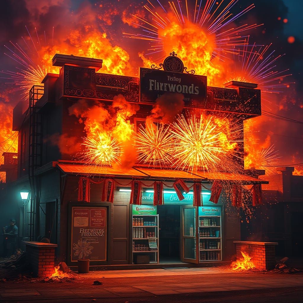 Fireworks Shop Inferno in Telangana: Fantasy Concept Art