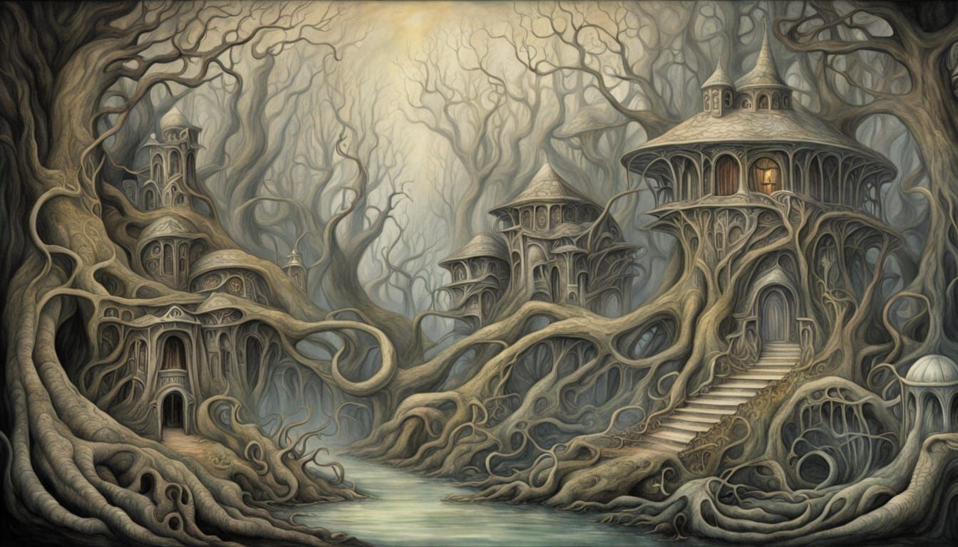 Ethereal Mountains in Haunting, Surreal Landscape