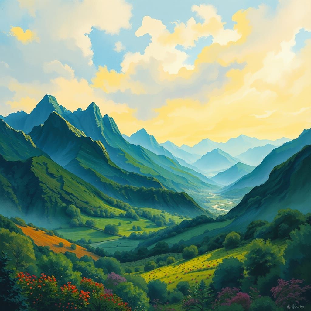 Lush Landscape Painting in Gouache and Watercolor
