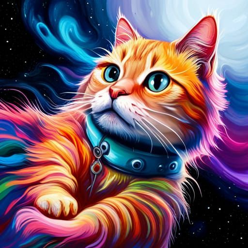 Polychromatic Space Cat Graffiti Art