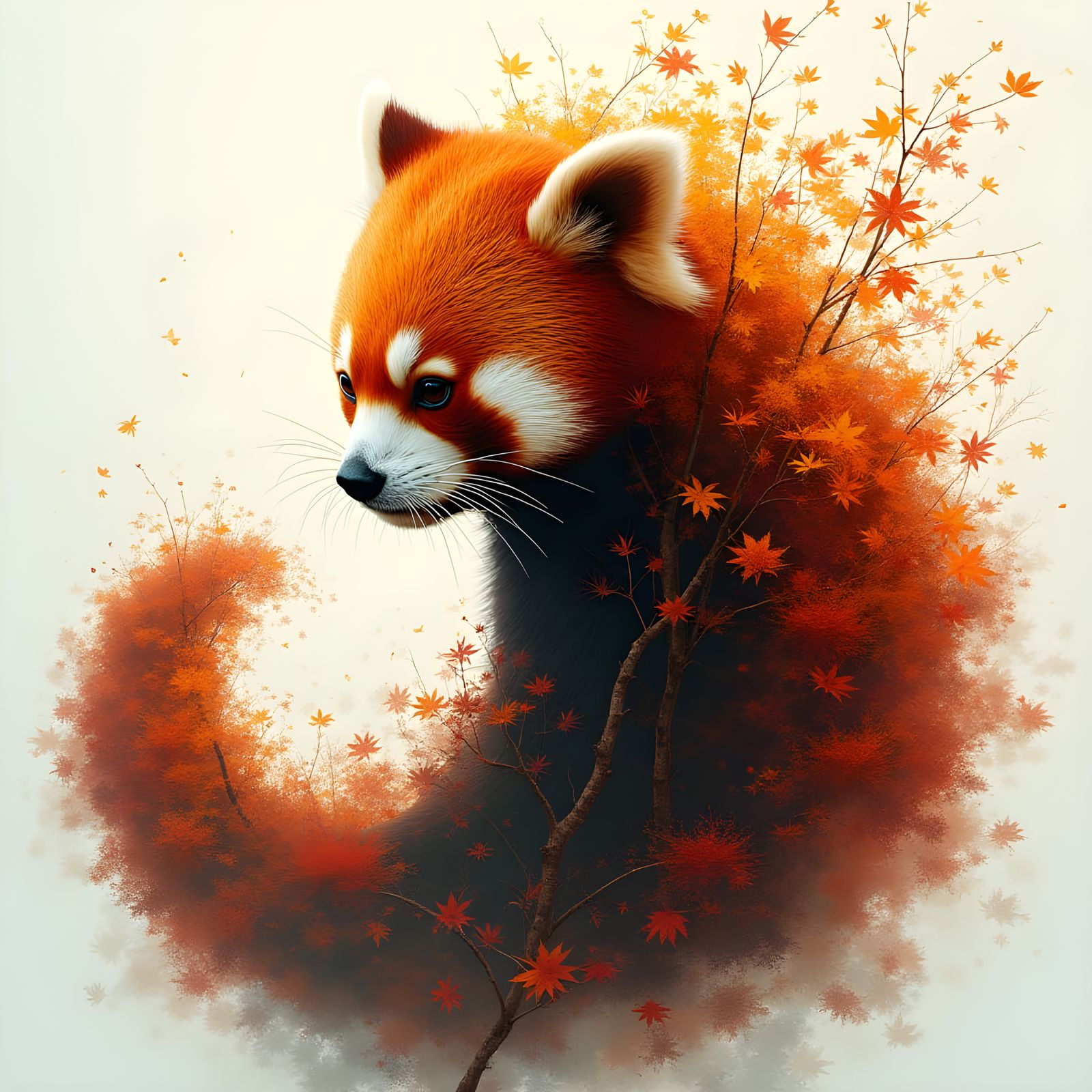 Red Panda Silhouette in Autumn Forest Surrealism