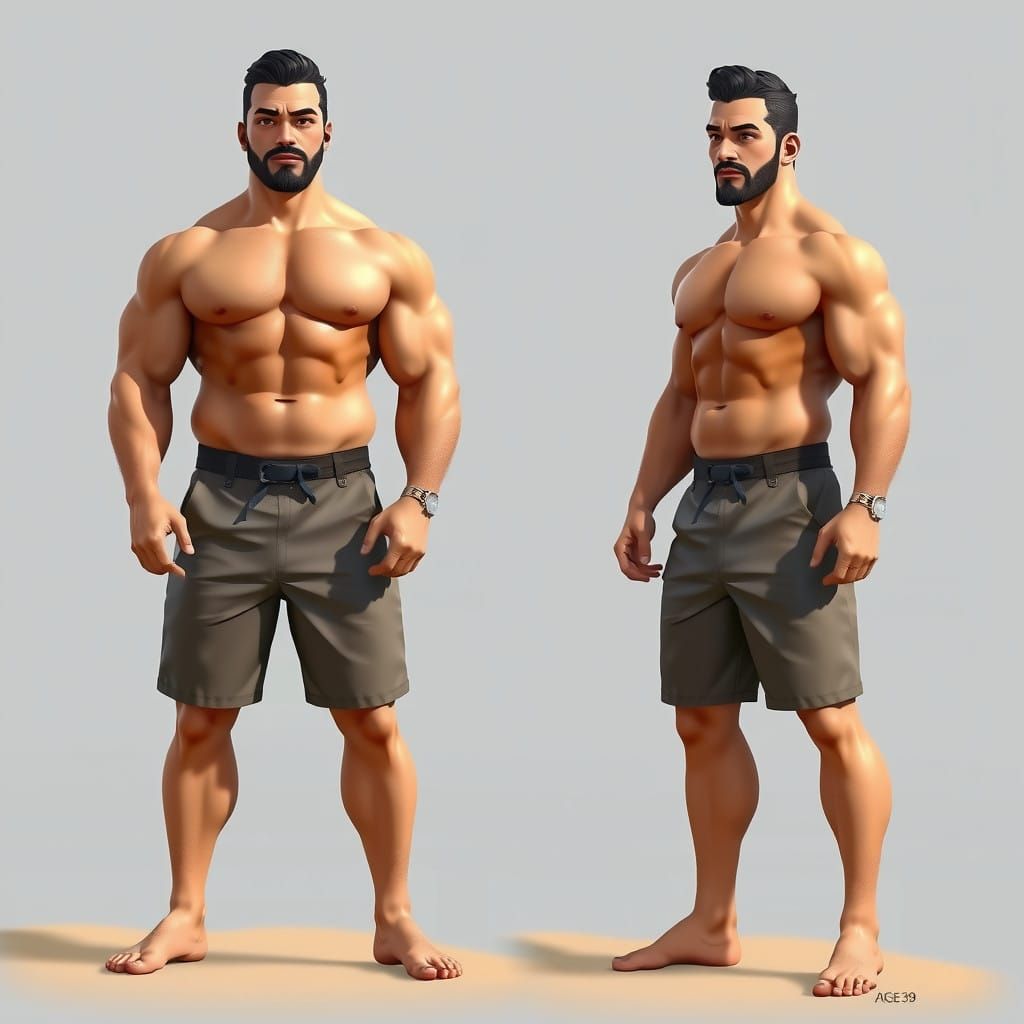 Muscular Man in Desert Landscape