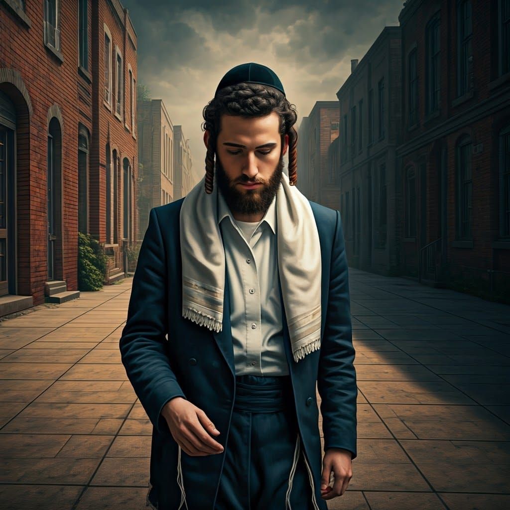 Hasidic Man with Dual Streimel in Dreamlike Setting