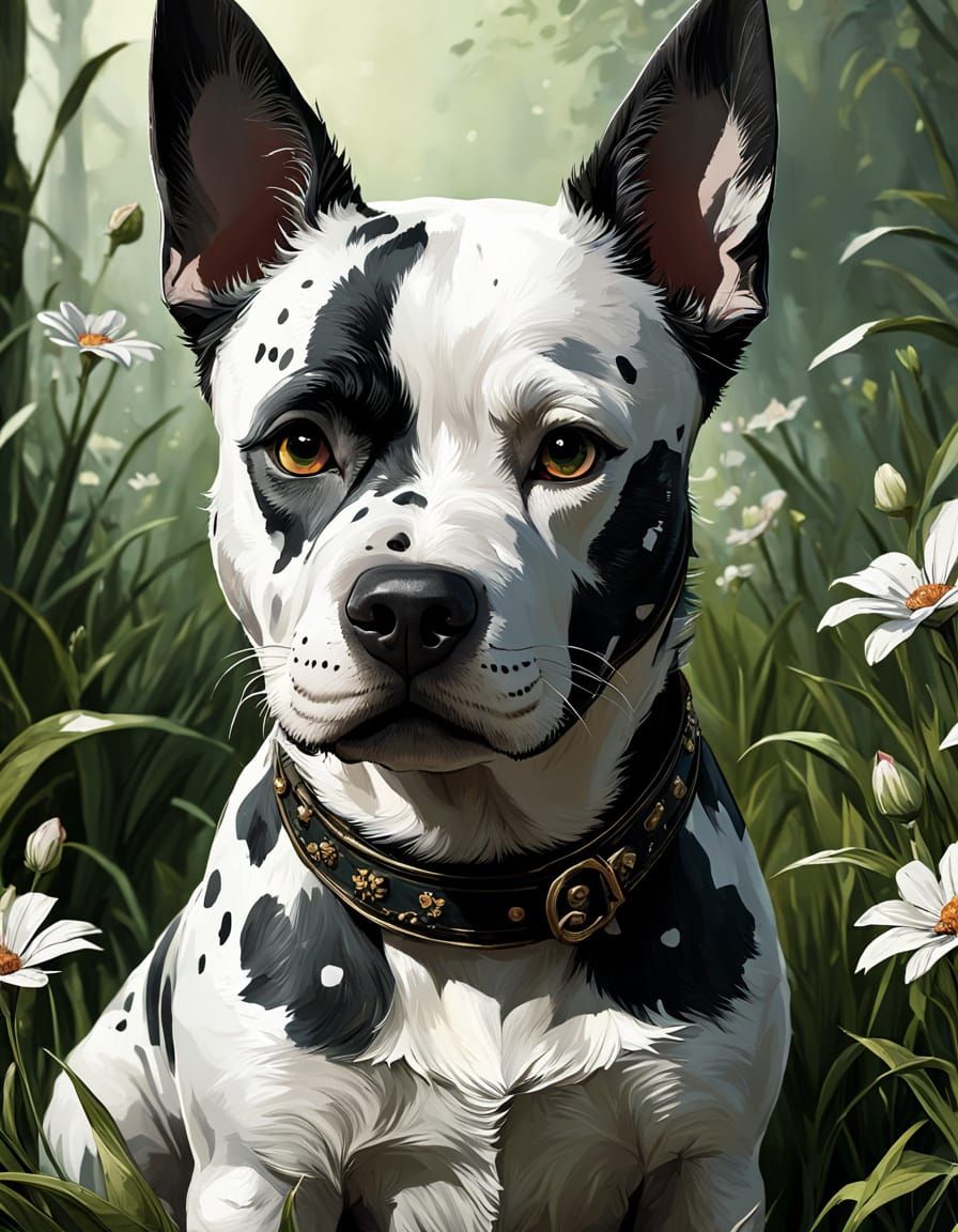Adorable Digital Painting of a White American Staffordshire ...