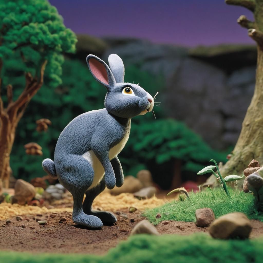Whimsical Claymation Bunny in Aardman Style