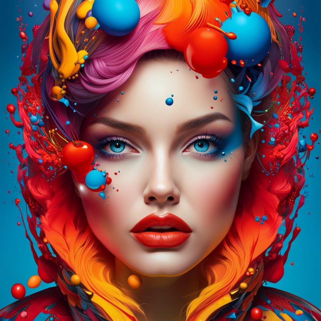 Colorful Surreal Woman Portrait as Splash Art