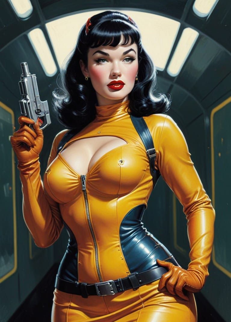 Glamorous Retro Sci-Fi Pin-Up Girl in Classic Art Style