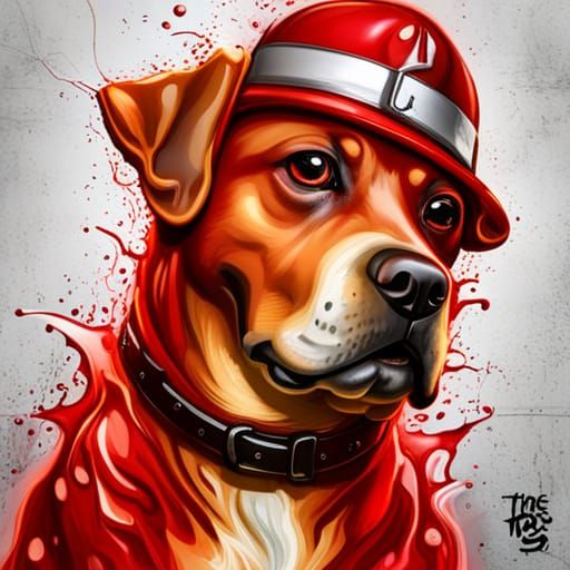 Fiery Dog in Graffiti Street Art Style