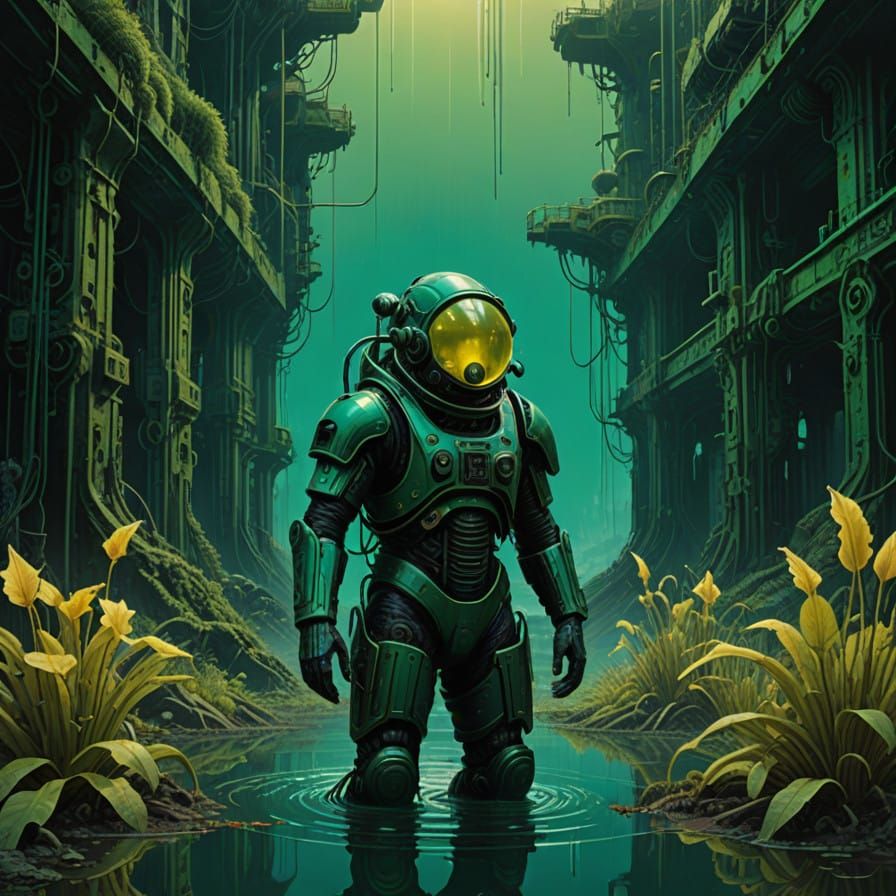Cyberpunk Diver Discovers Ancient Alien Ruins in Vibrant Aqu...