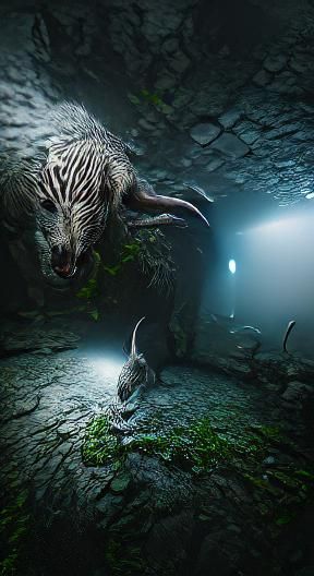 Intimidating Creature Hiding in Dark Labyrinth