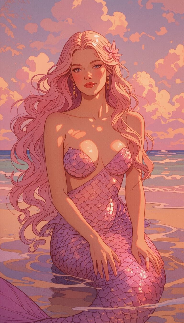 Mermaid on Sunny Beach, Fantasy Art