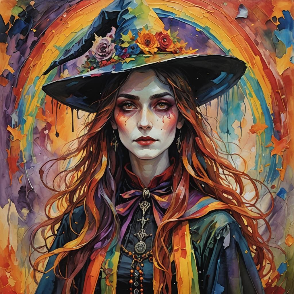 Rainbow Witch in Gothic Expressionist Style