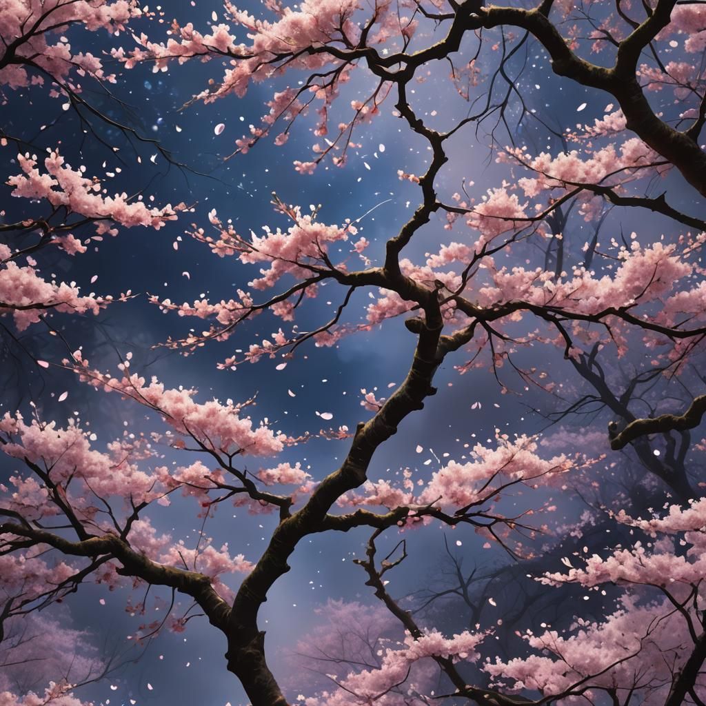 Enchanted Sakura Garden at Twilight: An Art Nouveau Scene