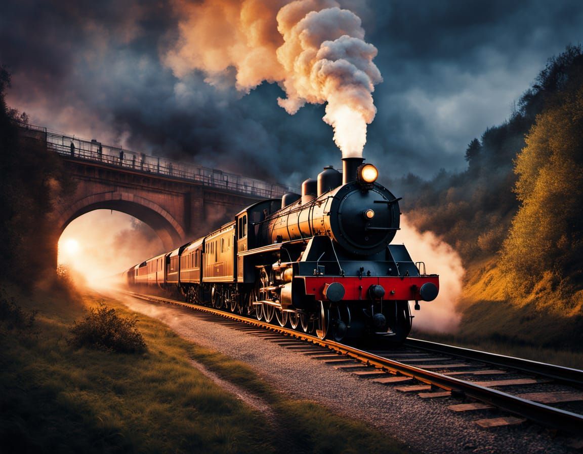 Ornate Railway Bridge Over Wild Valley, Evening