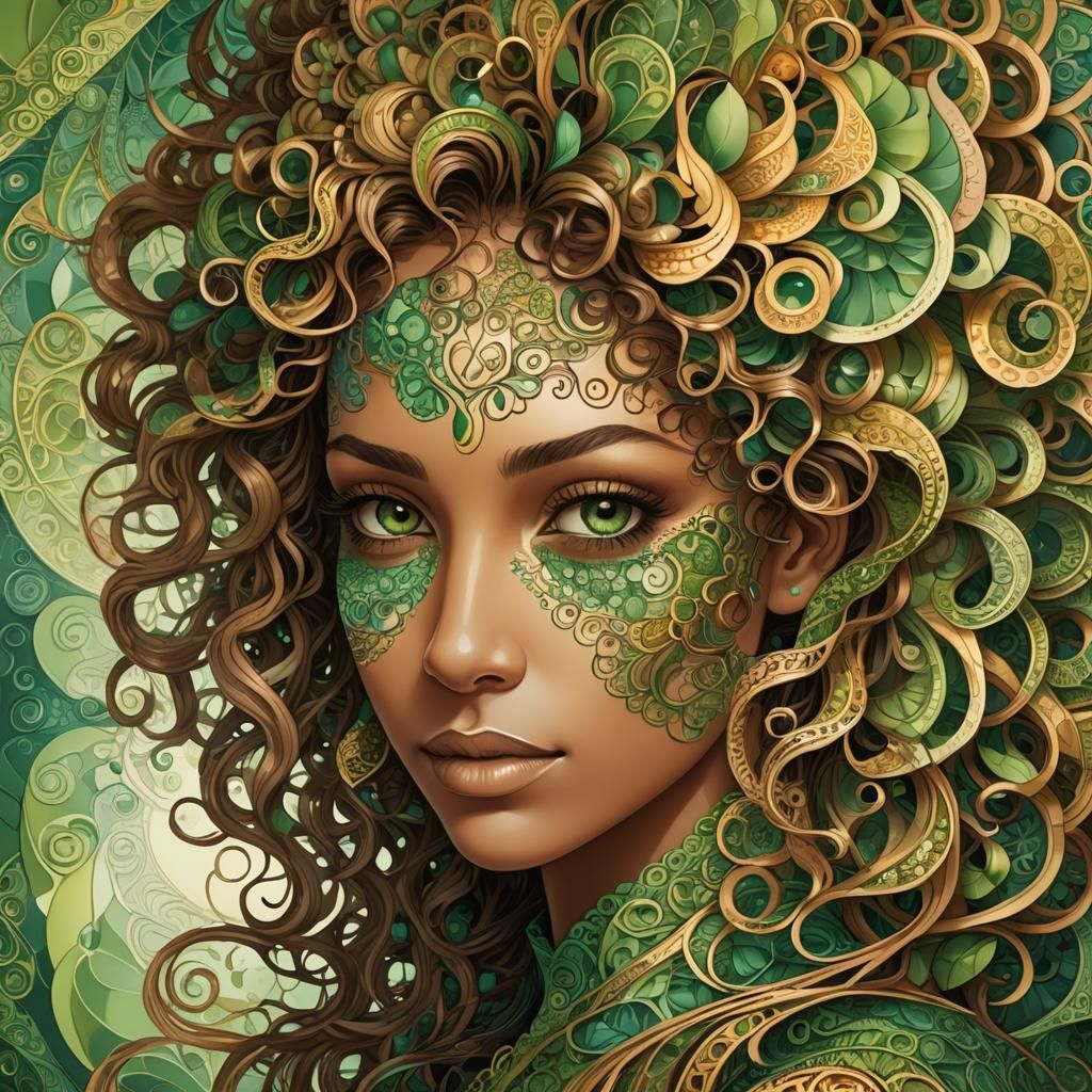 Abstract Fractal Portrait of a Green-Eyed Woman