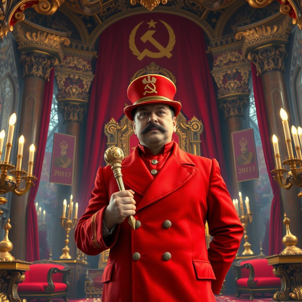 Luxurious Communist Sovereign in Opulent Throne Room