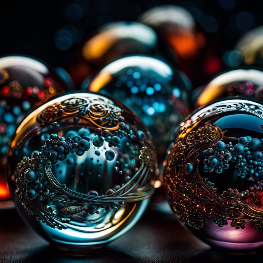 Glass Spheres intricate details, HDR, beautifully shot, hype...