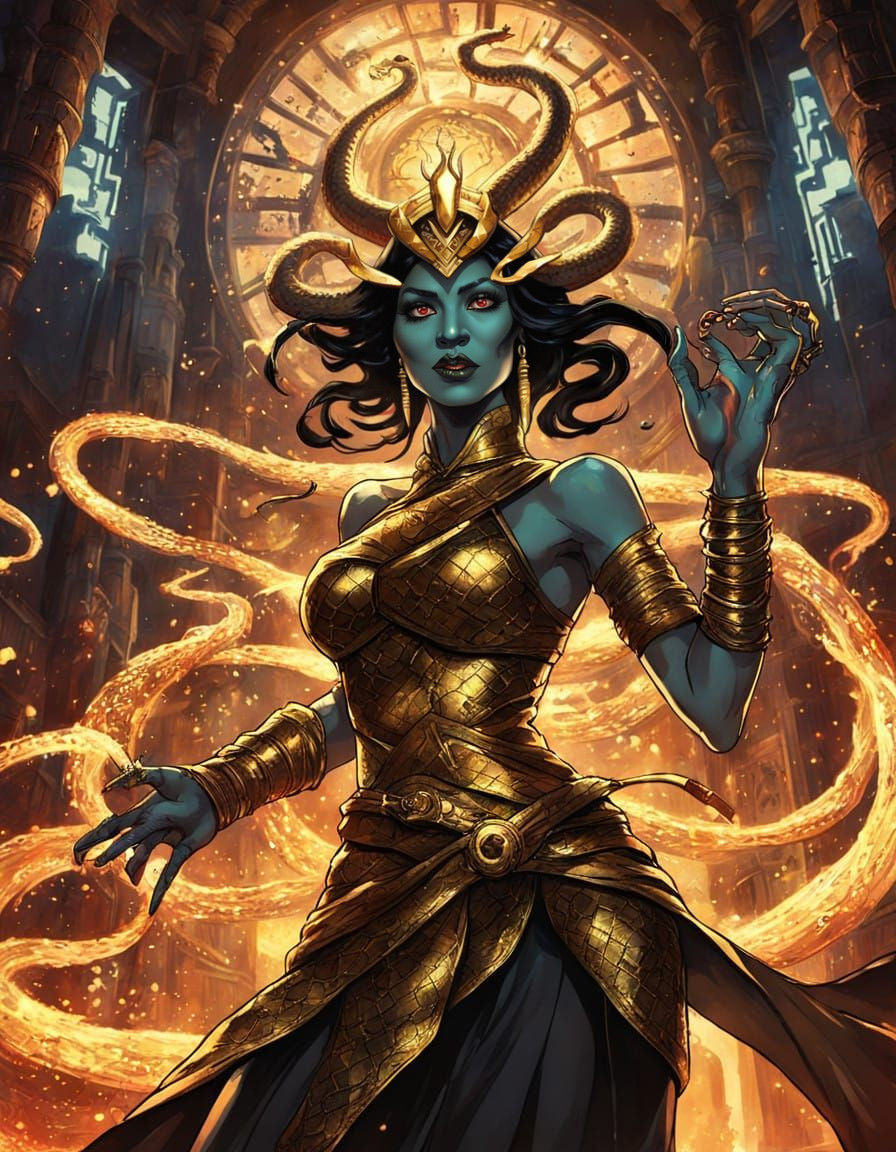 Mystical Sorceress Unleashes Snake Spirits in Ancient Temple