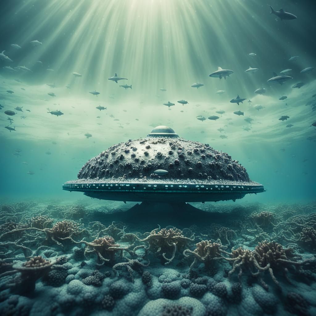 Underwater UFO Wreckage in Murky Ocean Depths