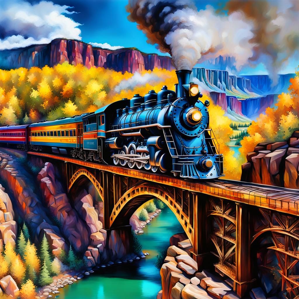 Colorful Passenger Train Journey Through Colorado Scenery