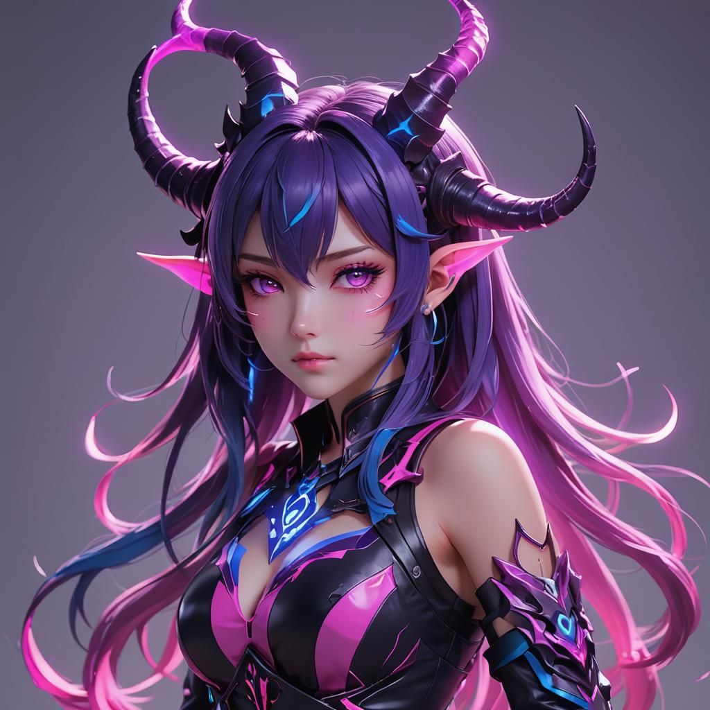 Neon Demon Anime Girl in 3D Style