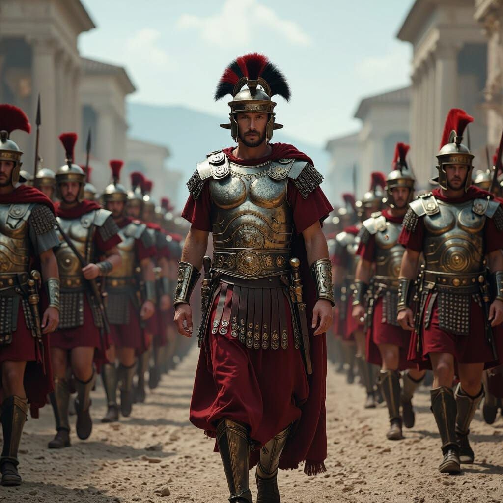 Dorian Gray as Roman Centurion Leading Legionnaires