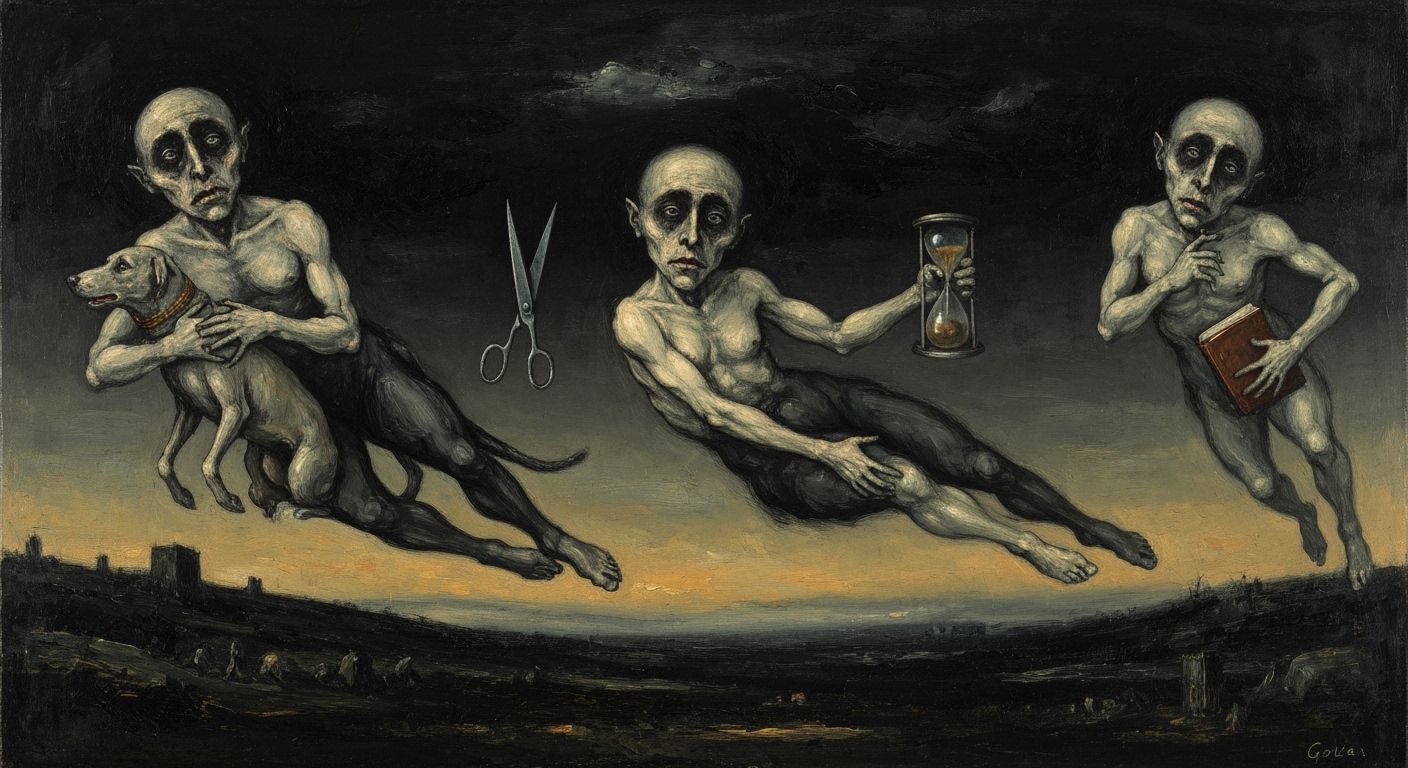 Ethereal Figures in Goya-esque Dark Landscape Painting
