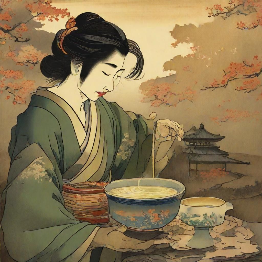 Samurai Drinking Sencha in Ukiyo-e Style