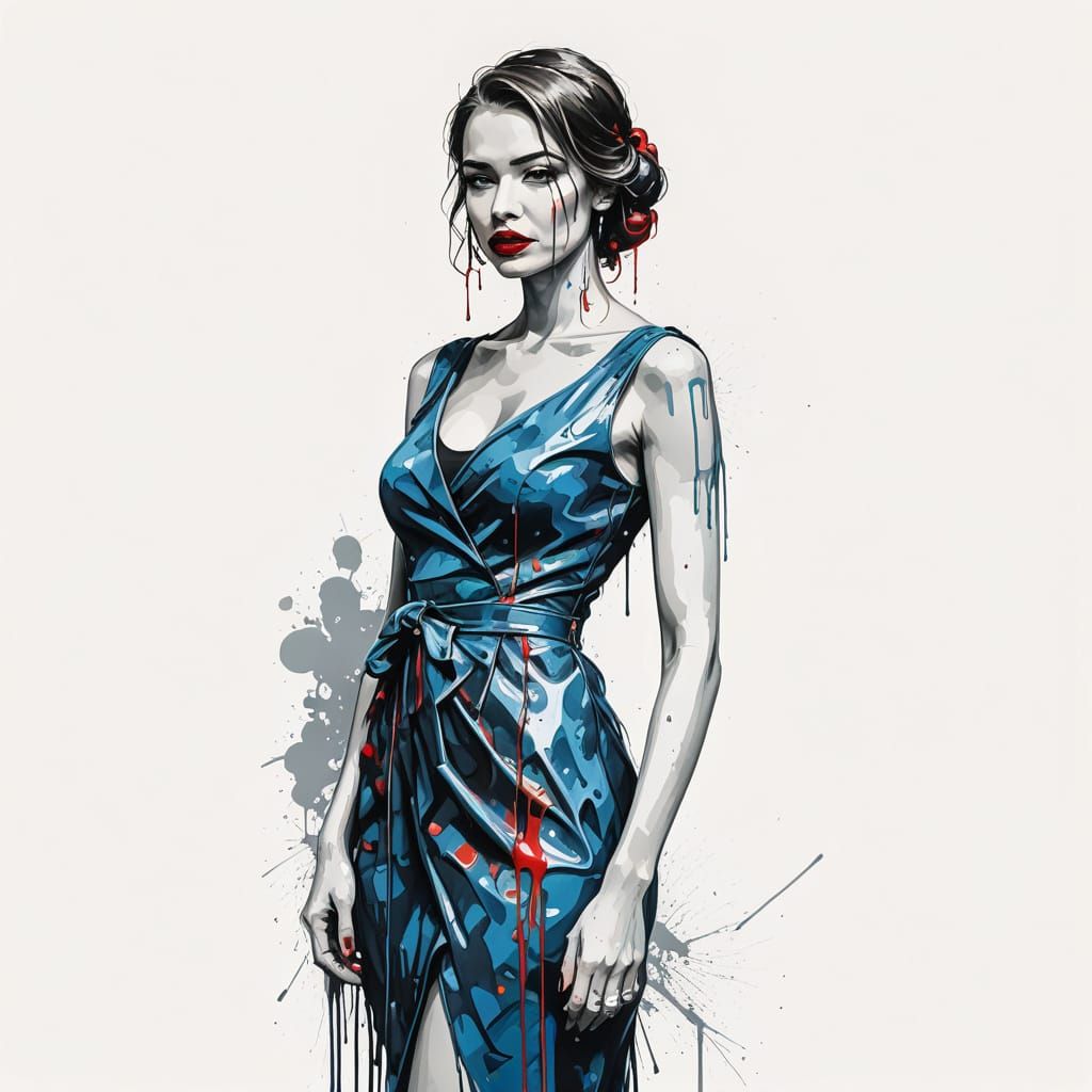 Woman in Blue Dress: Graffiti Street Art