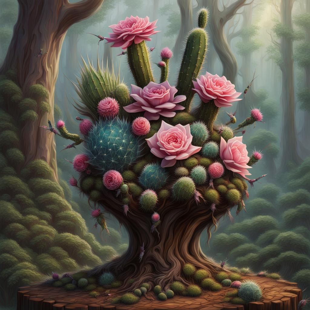 Crystalline Floral Arrangement in Mythical Forest