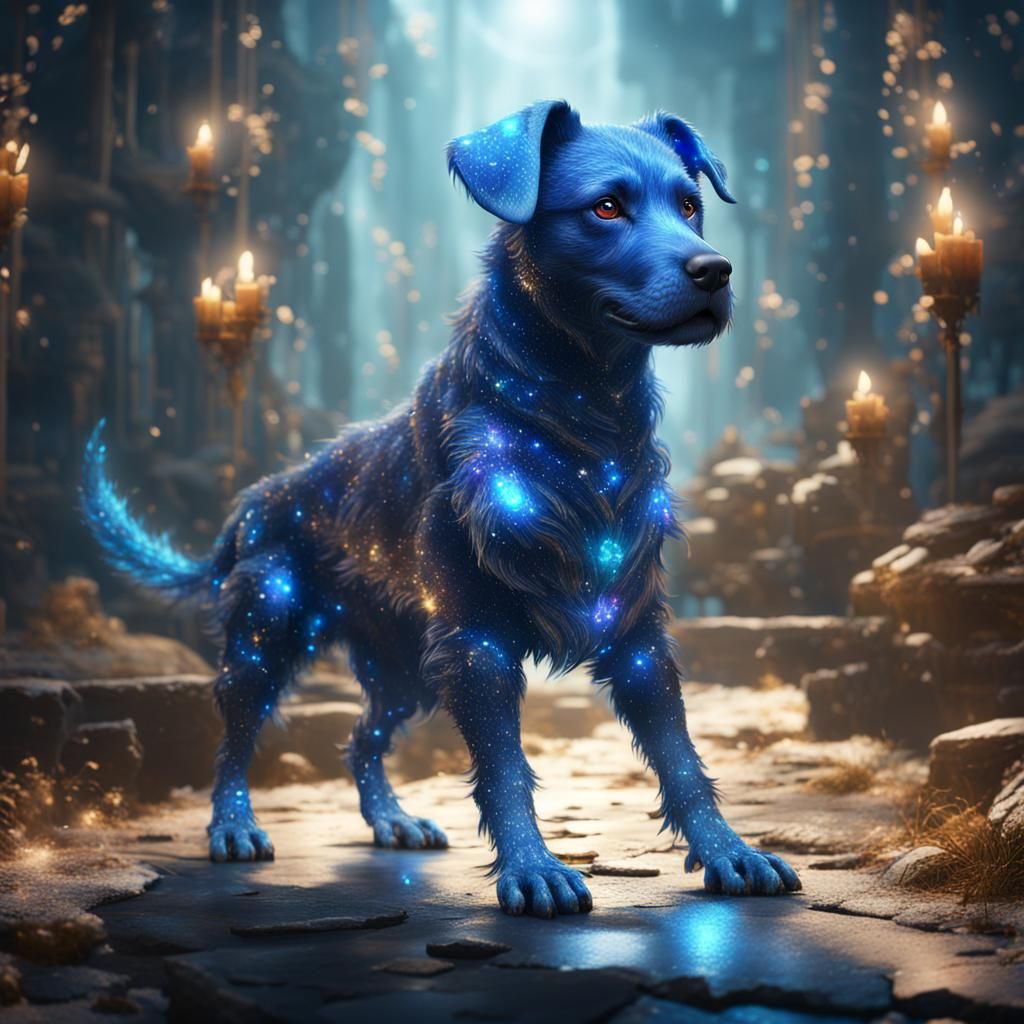 Sparkling Blue See-Through Dog: Detailed Matte Painting