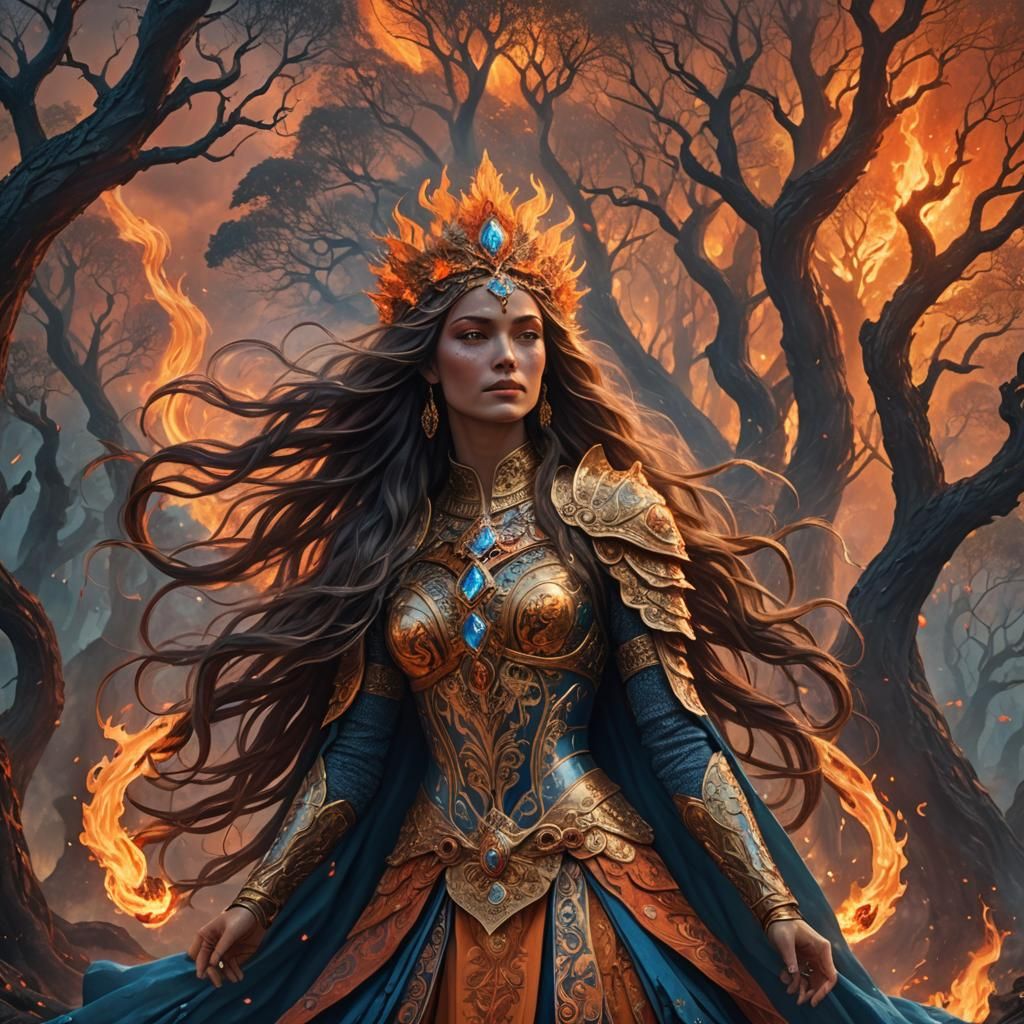 Fiery Queen in Mystical Realm: Digital Art