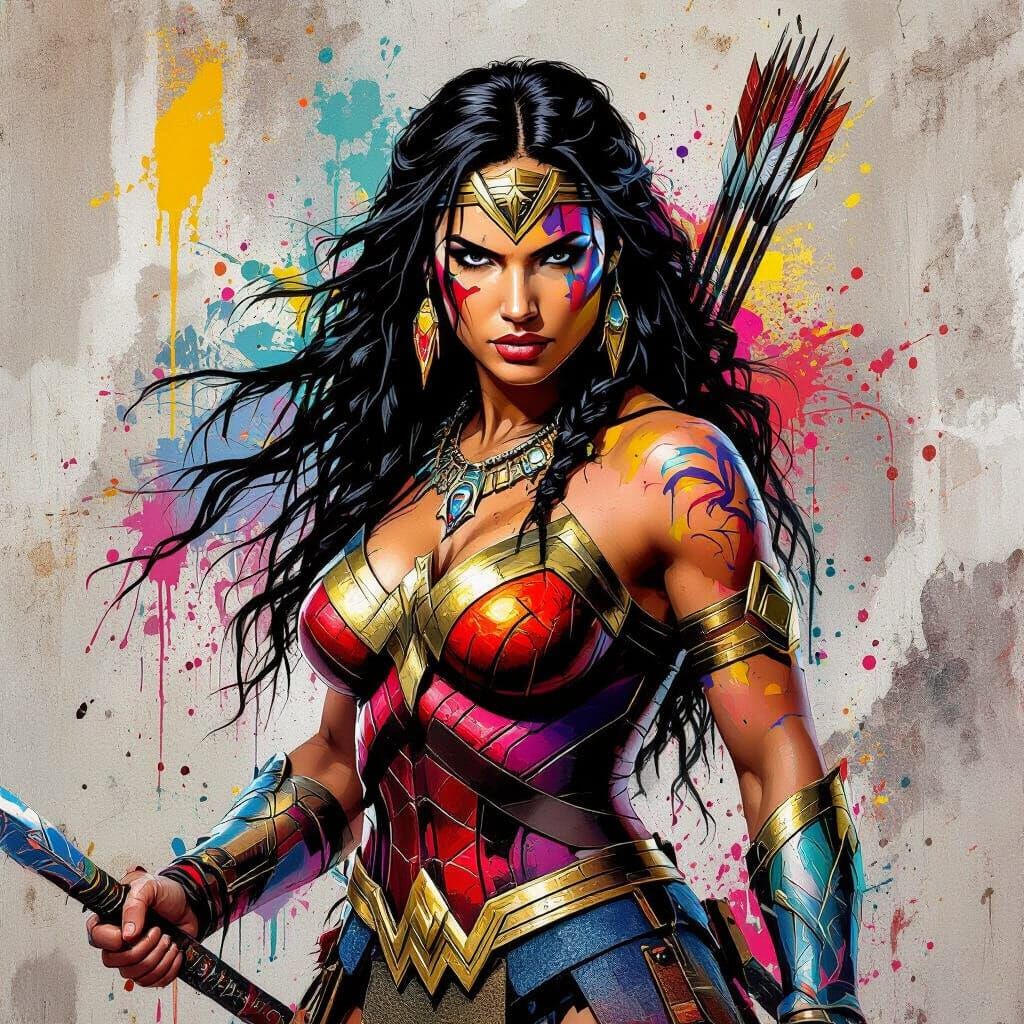 Amazon Women Warriors in Vibrant Graffiti Style
