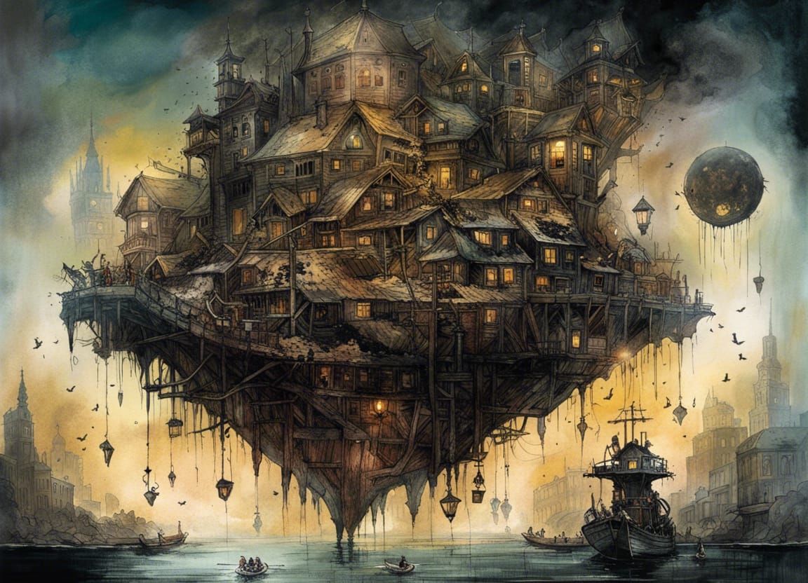 Monsters Fly Over Desert City in Ghibli Style