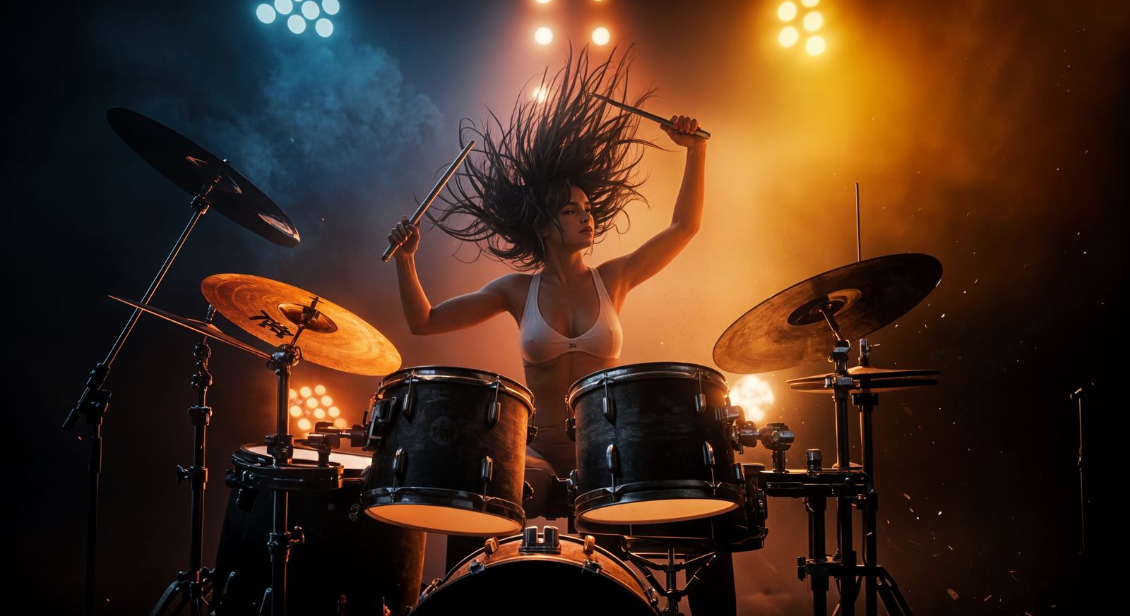 Glamorous Drummer Goddess in Motion