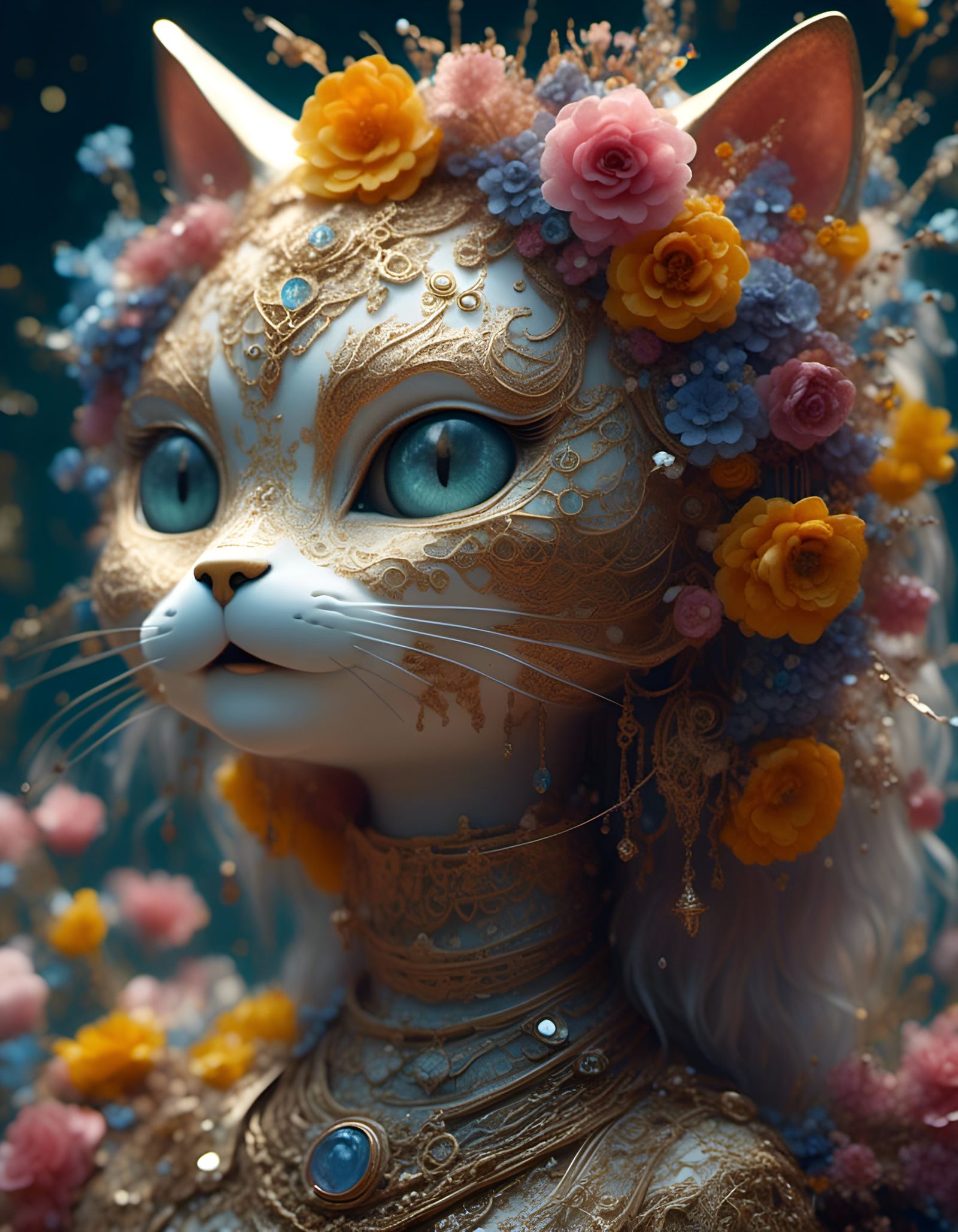 Hyperrealistic Cat Oracle with Swirling Visions