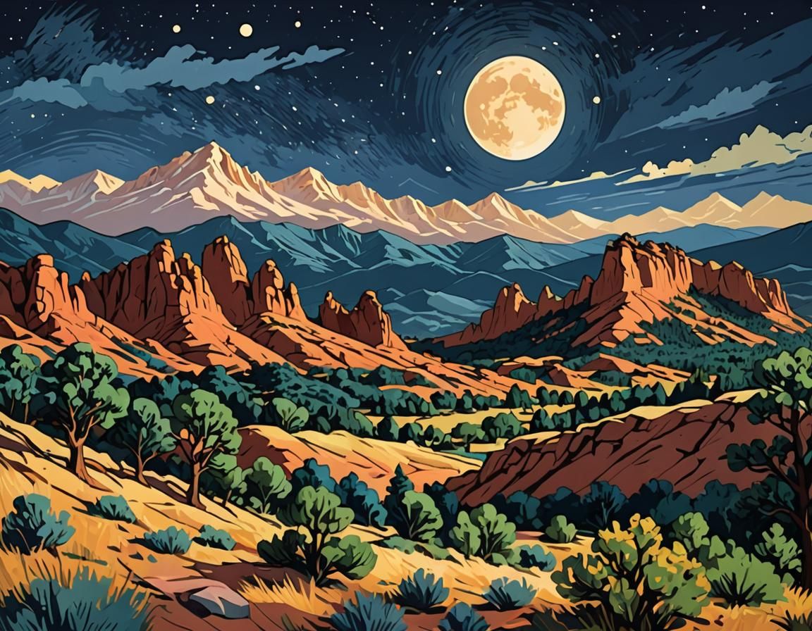 Garden of the Gods in Starry Night Style