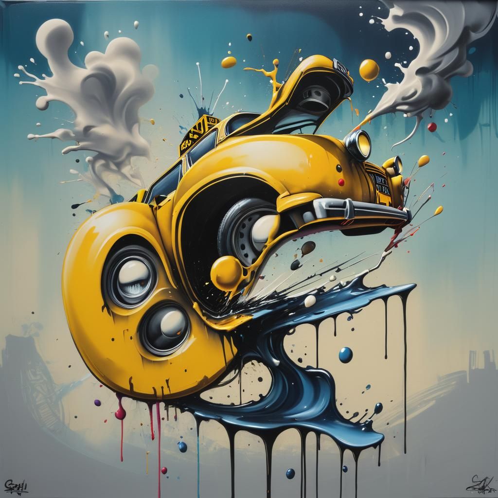 Graffiti Taxi Cab in Street Art Style