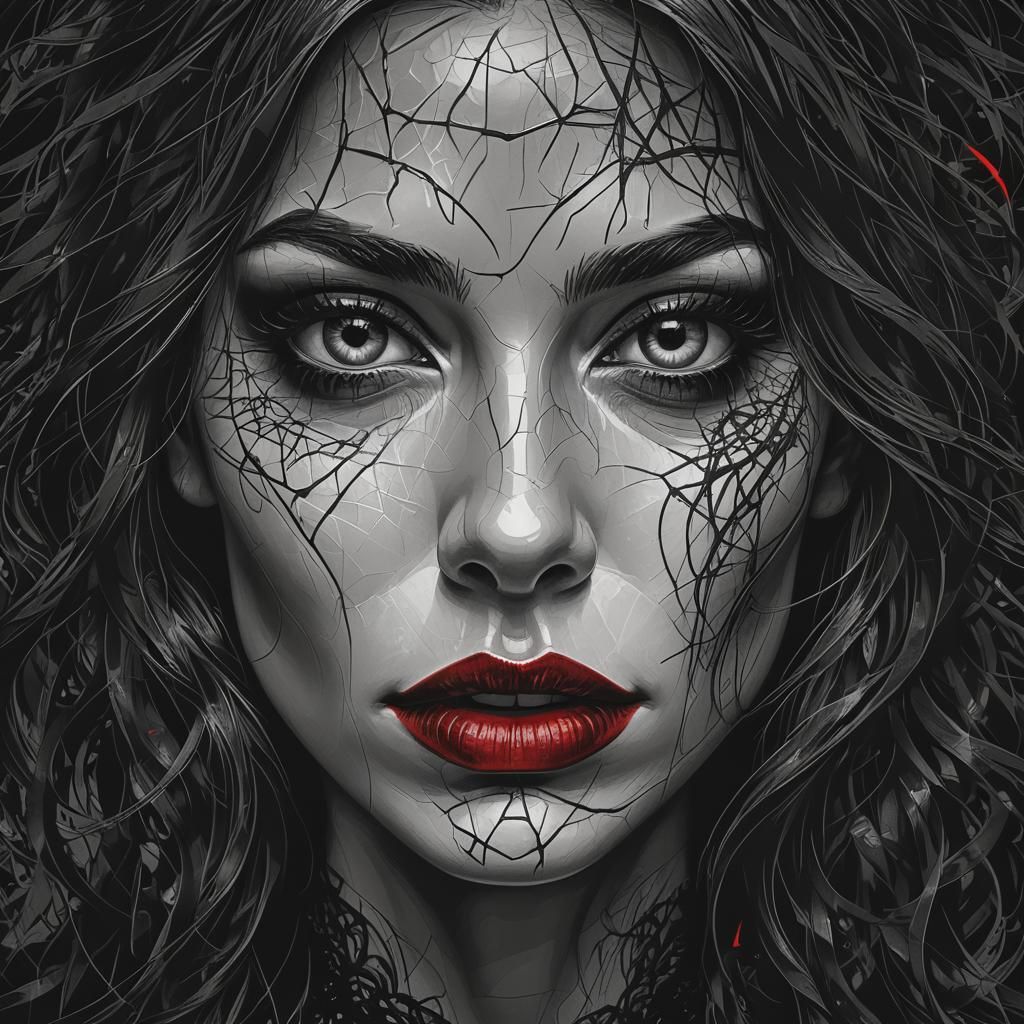 Mysterious Woman's Portrait in Dark Gothic Vector Art