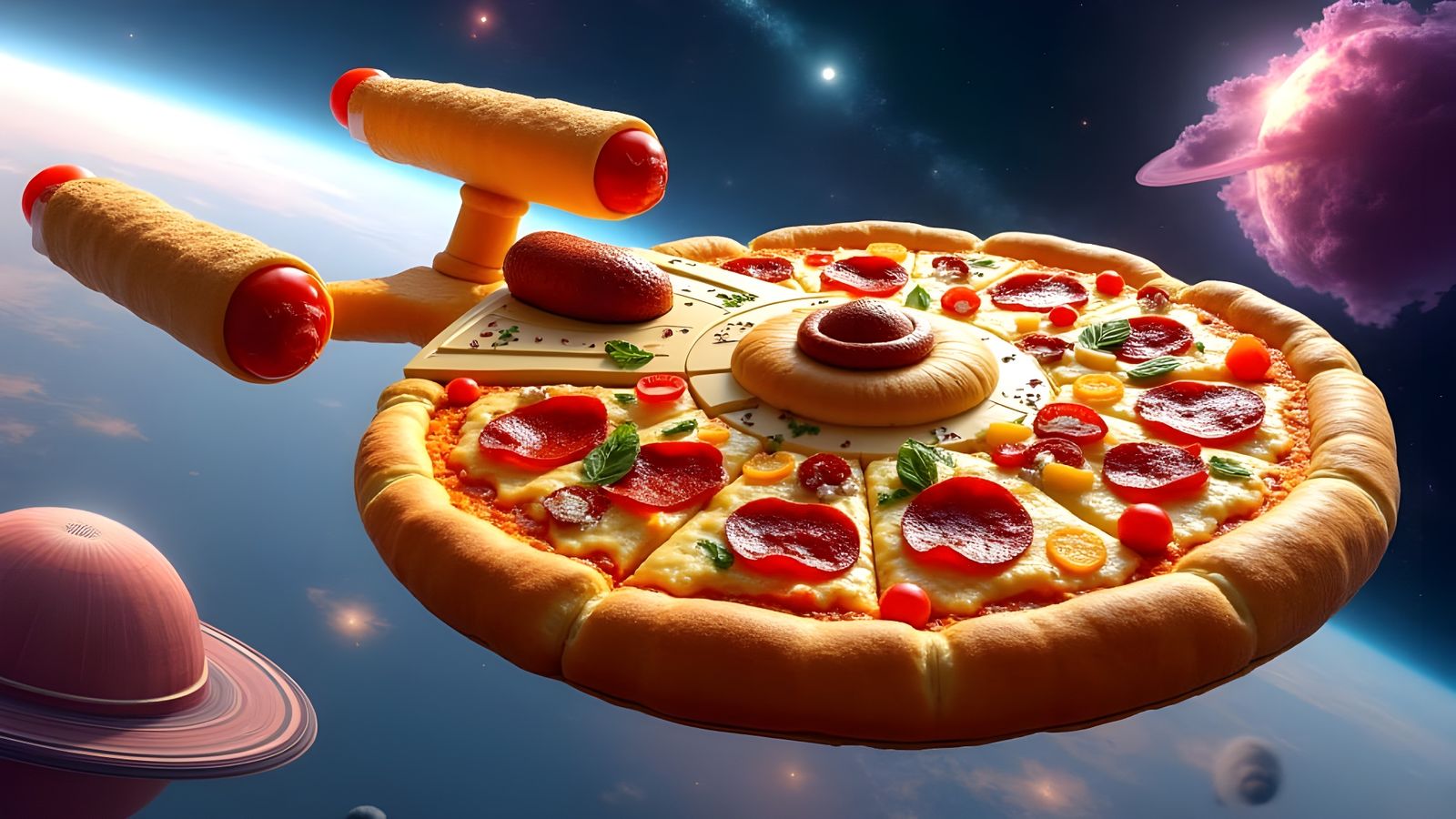 Edible USS Enterprise: Pizza, Sausage, and Hot Dogs