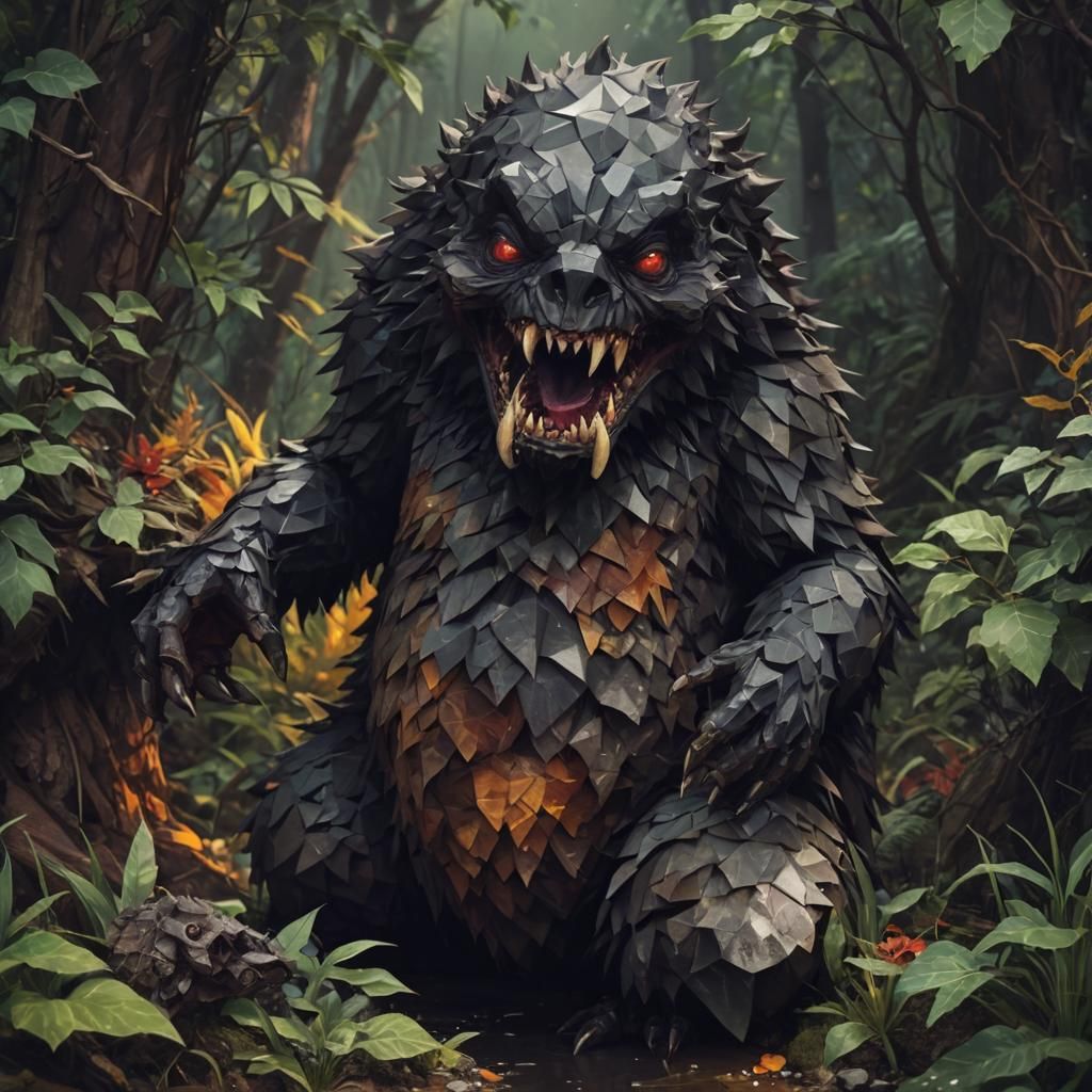 Eerie Low Poly Mole-Rat Horror in Alcohol Ink Style