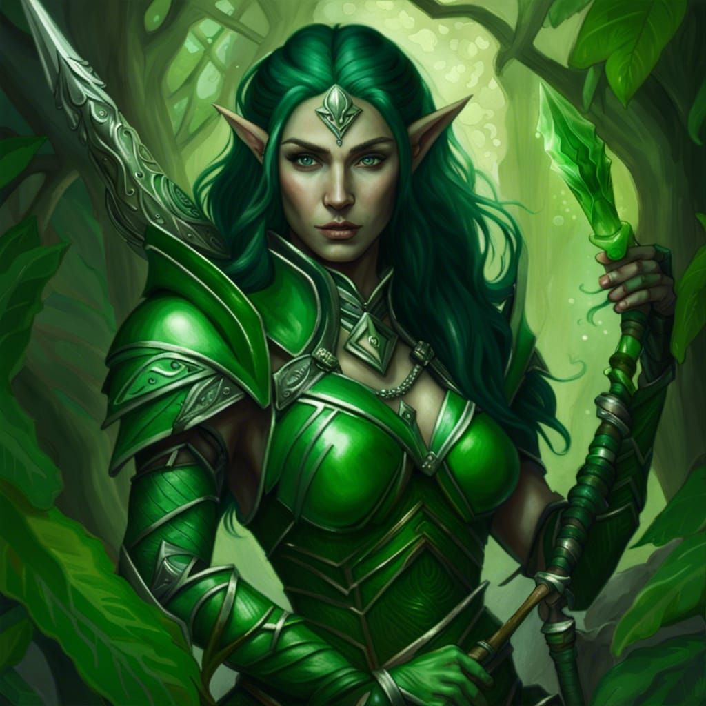 Monochromatic Green Elf Warrior in Jungle