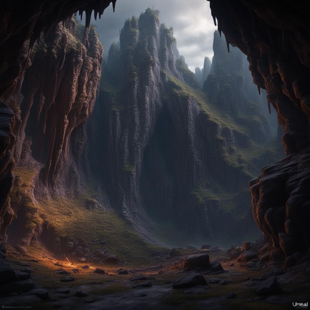 Troll in Dark Mountain Cave: Detailed Matte Painting